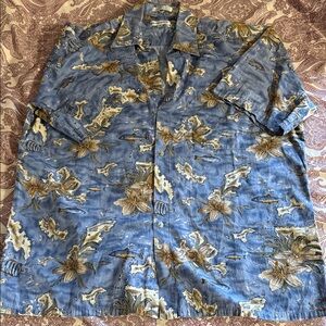 Pierre Cardin Blue and Brown Floral Shirt 100% Cotton